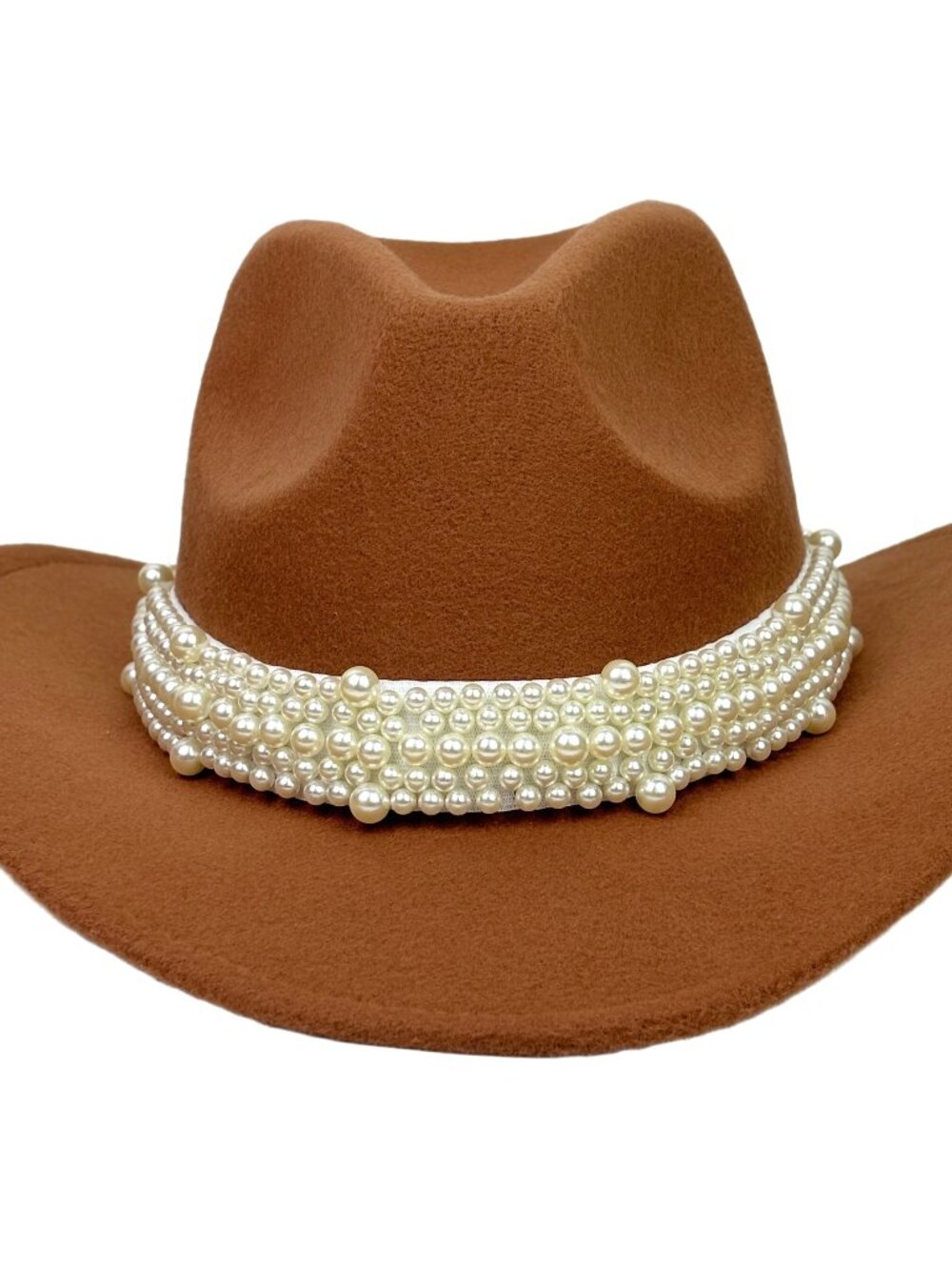 Light Brown Pearl Beaded Cowboy Hat Western Cowgirl Rodeo Ranch Country Fashion